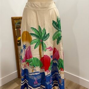 Farm Rio Cream Tropical Print Maxi Skirt size Small